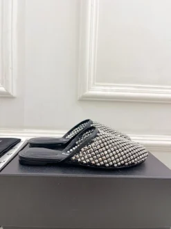 ALEXANDER WANG Slides & Slippers Leather (Black-Silver) EU35-39 B502026060300221191