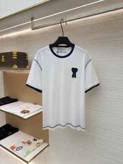 AMI T-shirts & Vests Cotton (White-Navy) S-XL A2020260613050179