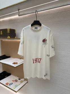 BALENCIAGA T-shirts & Vests Cotton (Cream-Red-Black) S-XL A3520260613024489