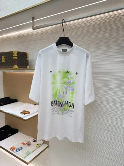 BALENCIAGA T-shirts & Vests Cotton (White-Green-Purple) XS-L A2020260613020779