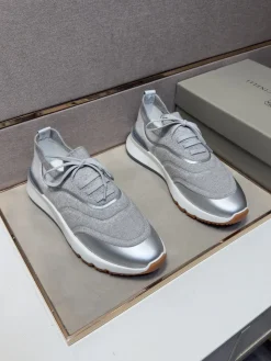 Alternative view of BRUNELLO CUCINELLI Sneakers & Trainers Knit-Leather (Grey-Silver-White-Brown) EU38-44 B10202606030192109