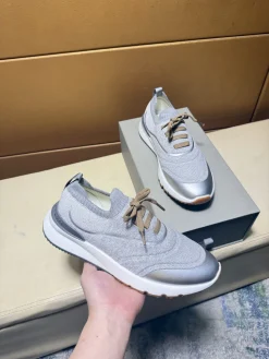 Alternative view of BRUNELLO CUCINELLI Sneakers & Trainers Knit-Leather (Silver-Grey-Brown) EU39-45 B80202606030193129