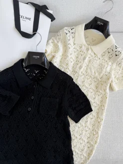 CELINE Sweaters & Knitwear Cotton (White-Black) C55202606010164149