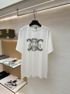 CELINE T-shirts & Vests Cotton (White-Black) S-XL A3520260613000989