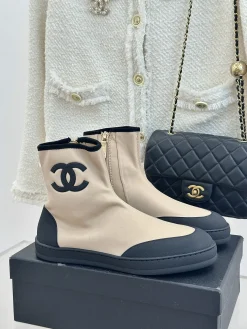 CHANEL Boots & Booties Canvas (Beige-Black) EU35-39 B50202606030228119
