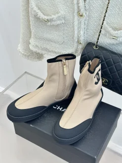 Alternative view of CHANEL Boots & Booties Canvas (Beige-Black) EU35-39 B50202606030228119