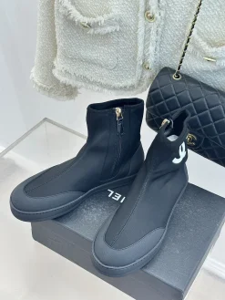 Alternative view of CHANEL Boots & Booties Textile (Black-White) EU35-41 B50202606030233119