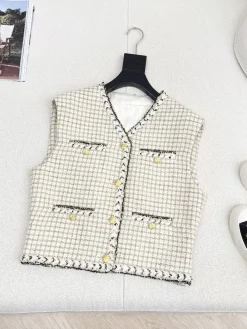 CHANEL Coats & Jackets Wool (Beige-Black) S-M-L C55202606011309149