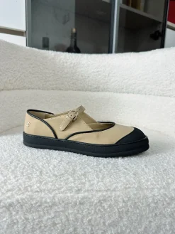 CHANEL Flats & Loafers Canvas (Beige-Black) EU35-41 B60202606030234119