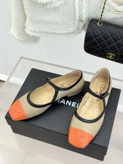 Alternative view of CHANEL Flats & Loafers Leather (Beige-Black-Orange) EU35-39 B80202606030251129