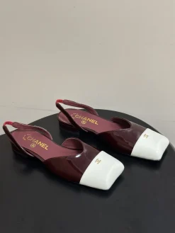 CHANEL Flats & Loafers Patent Leather (Burgundy-White) EU35-39 B60202606030297119