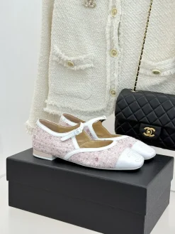 CHANEL Flats & Loafers Tweed-Leather (Pink-White) EU35-39 B80202606030312129