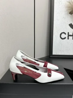 CHANEL Pumps & Heels Leather (White-Burgundy) EU35-39 B60202606030365119