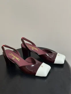 CHANEL Pumps & Heels Patent Leather (Burgundy-White) EU35-39 B60202606030374119