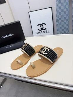 Alternative view of CHANEL Sandals & Mules Raffia-Leather (Black-Beige) EU35-43 A6020260603047189