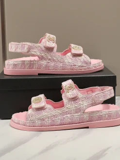 CHANEL Sandals & Mules Tweed (Pink-White) EU35-40 B20202606030478109