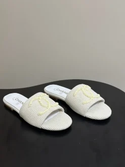 Alternative view of CHANEL Slides & Slippers Corduroy (White-Gold) EU35-39 B60202606030483119