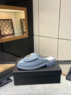 CHANEL Slides & Slippers Denim (Blue) EU35-40 B20202606030485109