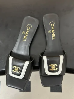 Alternative view of CHANEL Slides & Slippers Leather (Black-White-Gold) EU35-39 B40202606030507109