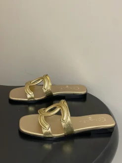 CHANEL Slides & Slippers Leather (Gold-Black) EU35-39 B30202606030513109