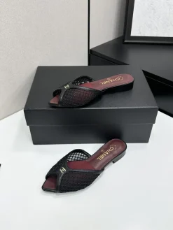 Alternative view of CHANEL Slides & Slippers Leather-Mesh (Black-Red) EU35-41 B40202606030547109