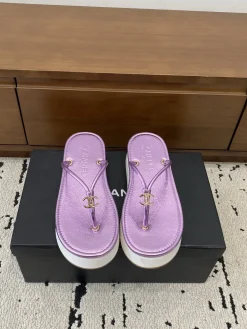 Alternative view of CHANEL Slides & Slippers Leather (Purple-White) EU35-40 B50202606030522119