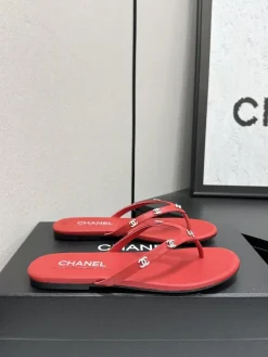 Alternative view of CHANEL Slides & Slippers Leather (Red-Silver) EU35-41 B30202606030526109