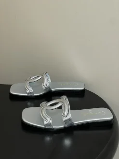CHANEL Slides & Slippers Leather (Silver-Black) EU35-39 B30202606030528109
