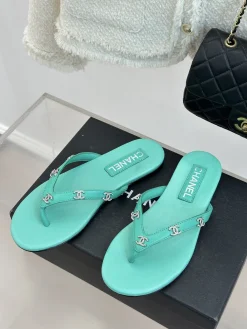 Alternative view of CHANEL Slides & Slippers Leather (Turquoise) EU35-39 B40202606030529109