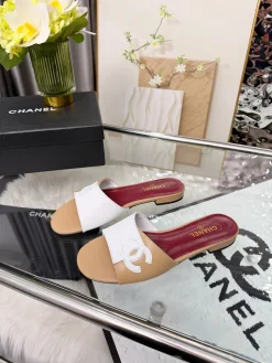 Alternative view of CHANEL Slides & Slippers Leather (White-Beige-Black-Red) EU35-43 A5020260603062189
