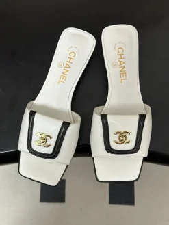 Alternative view of CHANEL Slides & Slippers Leather (White-Black-Gold) EU35-39 B40202606030539109