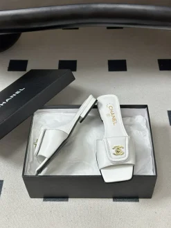 CHANEL Slides & Slippers Leather (White-Black-Gold) EU35-39 B40202606030540109