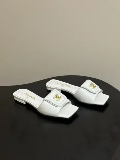 Alternative view of CHANEL Slides & Slippers Leather (White-Black-Gold) EU35-39 B40202606030540109