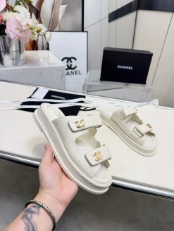 CHANEL Slides & Slippers Leather (White-Gold) EU35-40 B50202606030533119
