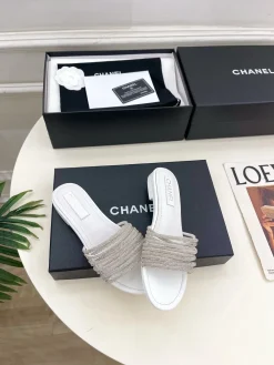 CHANEL Slides & Slippers Leather (White-Silver) EU35-39 B60202606030544119