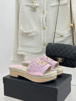 CHANEL Slides & Slippers Tweed-Espadrille (Pink-Beige) EU35-39 C00202606030597129
