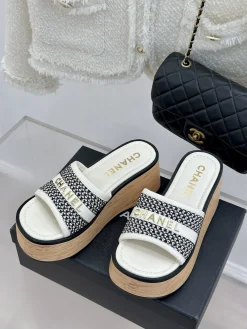 Alternative view of CHANEL Slides & Slippers Tweed-Leather (Black-White-Beige) EU35-39 B40202606030591109