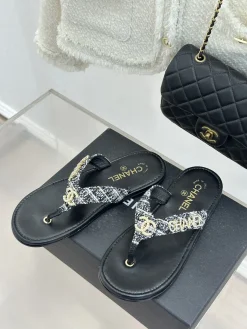 Alternative view of CHANEL Slides & Slippers Tweed-Leather (Black-White-Gold) EU35-39 B40202606030583109