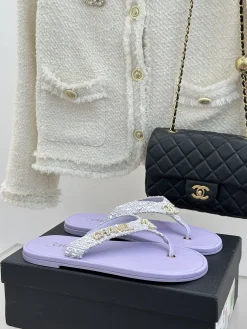 CHANEL Slides & Slippers Tweed-Leather (Lavender-White-Gold) EU35-39 B40202606030592109