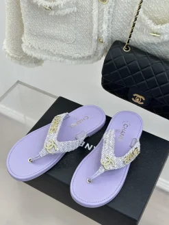 Alternative view of CHANEL Slides & Slippers Tweed-Leather (Lavender-White-Gold) EU35-39 B40202606030592109