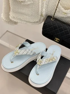 Alternative view of CHANEL Slides & Slippers Tweed (Light Blue-White-Gold) EU35-39 B40202606030584109