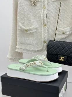 CHANEL Slides & Slippers Tweed (Light Green-White) EU35-39 B40202606030586109