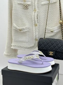 CHANEL Slides & Slippers Tweed (Purple-White-Gold) EU35-39 B40202606030594109