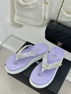 Alternative view of CHANEL Slides & Slippers Tweed (Purple-White-Gold) EU35-39 B40202606030594109