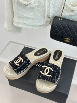 Alternative view of CHANEL Slides & Slippers Tweed-Wood-Rope (Black-Beige) EU35-39 C00202606030589129