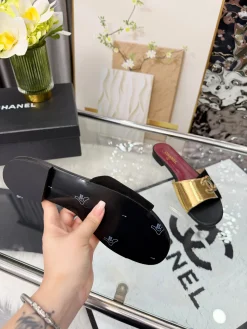 Alternative view of CHANEL Slides & Slippers Velvet (Black-Gold-Red) EU35-43 A5020260603059889