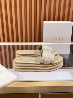 Alternative view of DIOR Slides & Slippers Canvas (Beige-White) EU35-40 B0020260603070199