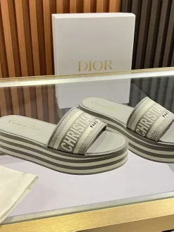 Alternative view of DIOR Slides & Slippers Canvas (Grey-White) EU35-40 B0020260603071199