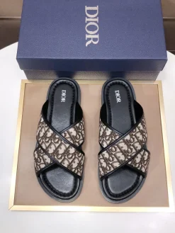 Alternative view of DIOR Slides & Slippers Canvas-Leather (Black-Brown-Beige) EU38-45 A2020260603071779