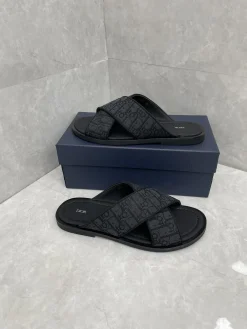 DIOR Slides & Slippers Canvas-Leather (Black-Grey) EU38-45 A9020260603071599